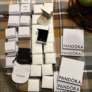 Pandora White Mixed Lot of Jewelry Boxes 34 with 2 Pandora Pouches